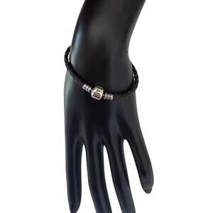 Pandora Moments Black Leather and Silver Bracelet, 6 1/4"